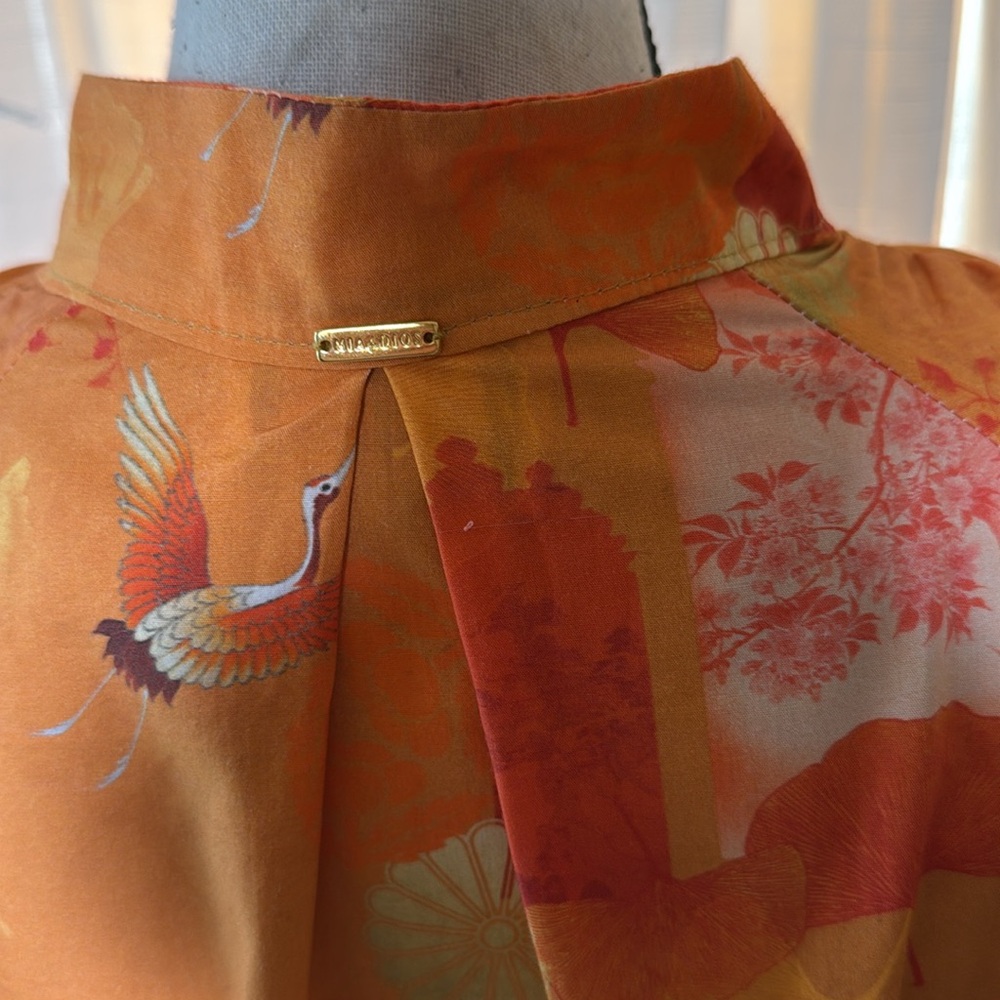 Mia de Dios Anthropologie Orange Asymmetrical Blouse with Mandarin Collar, S - Picture 7 of 10